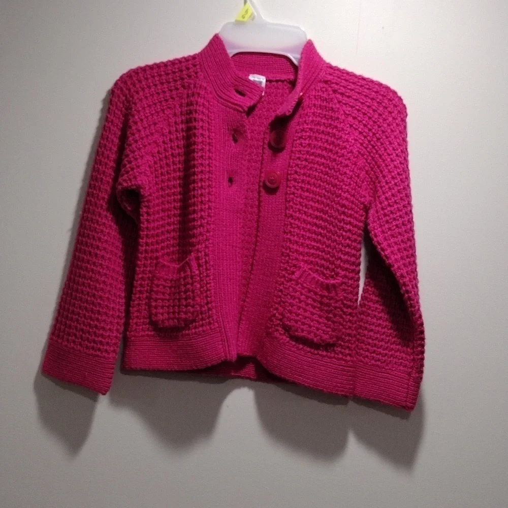 Carter's Girl’s Pink Sweater Long Sleeves, 2 pockets 3 Big Buttons, Kids Size 5